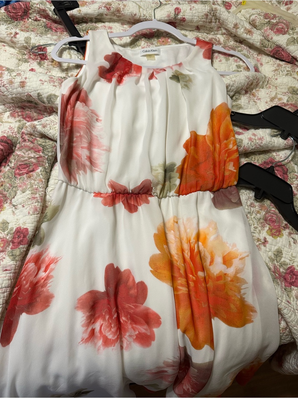 Calvin Klein Floral White Dress Size 4 with Belt